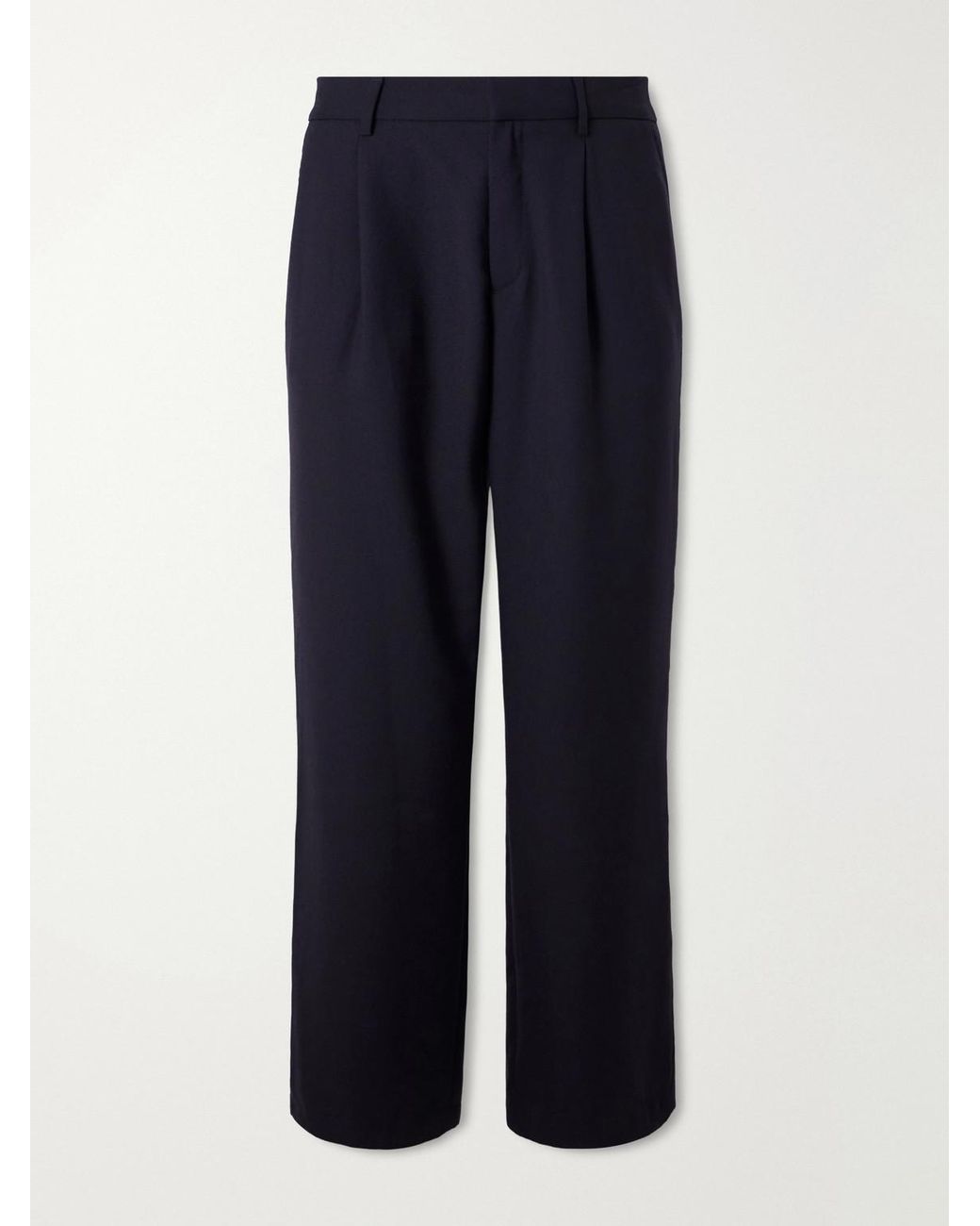 Mr P. Blue Wide-Leg Pleated Wool-Fresco Trousers for men