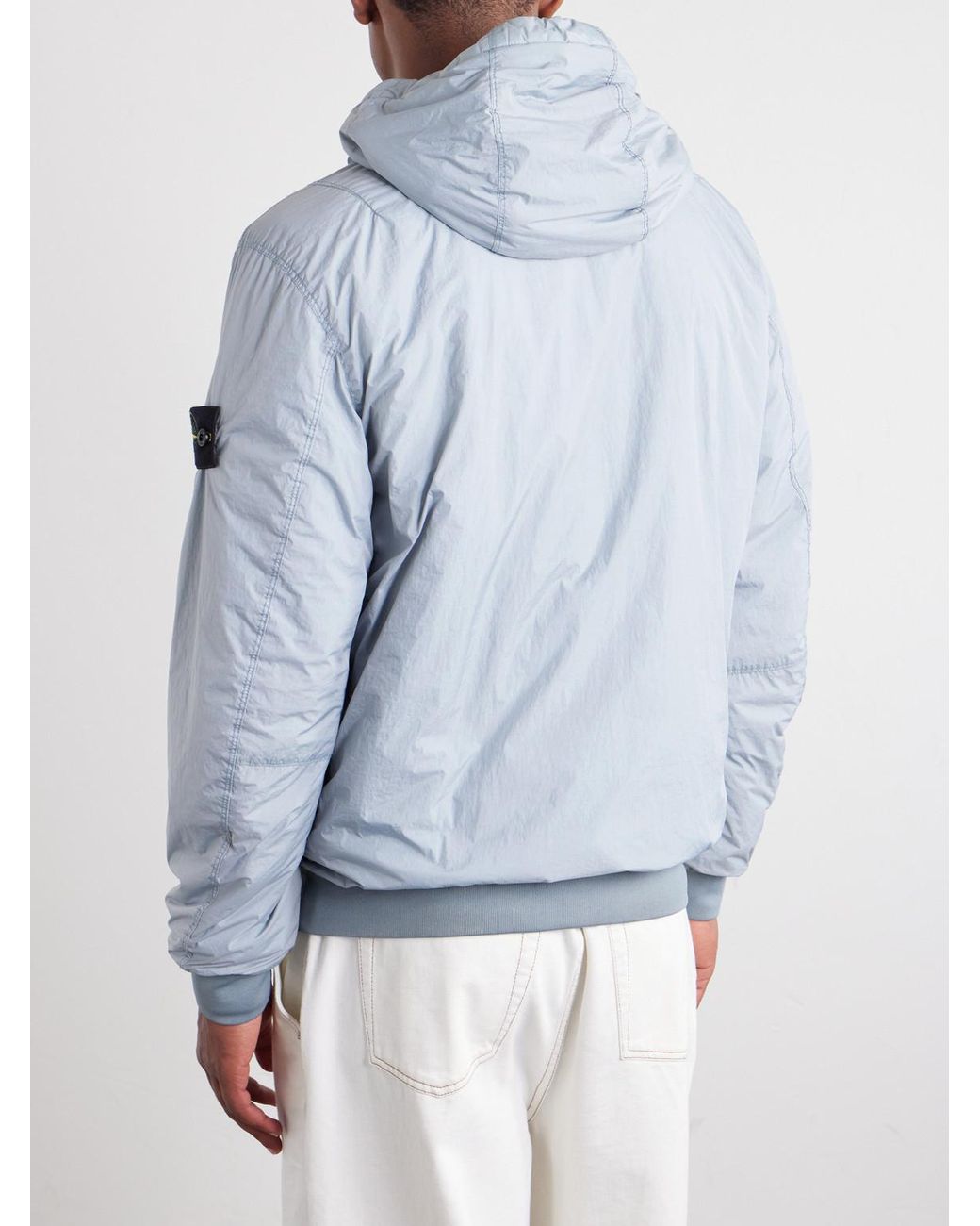 Stone Island Blue Logo-Appliquéd Padded Garment-Dyed Recycled Crinkle Reps Ny Shell Hooded Jacket for men