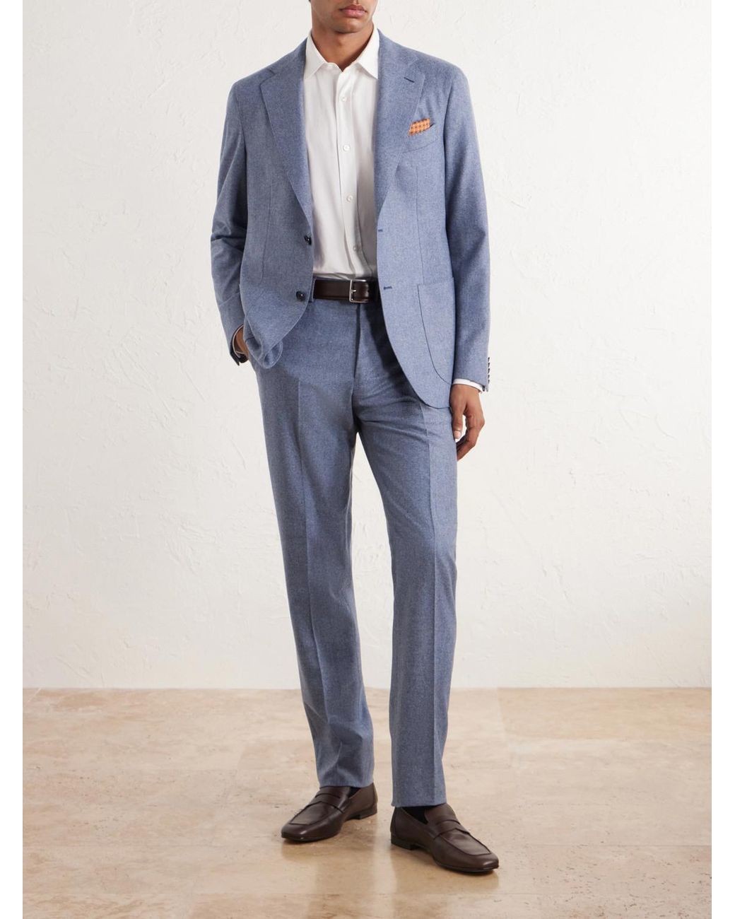 Caruso Blue Wool And Cashmere-Blend Flannel Suit Jacket for men