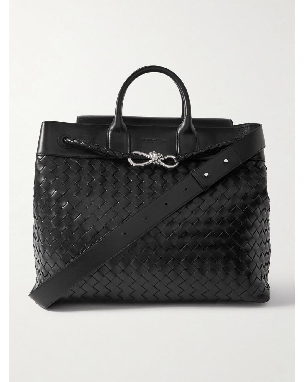 Bottega Veneta Black Andiamo Large Intrecciato Leather Messenger Bag for men