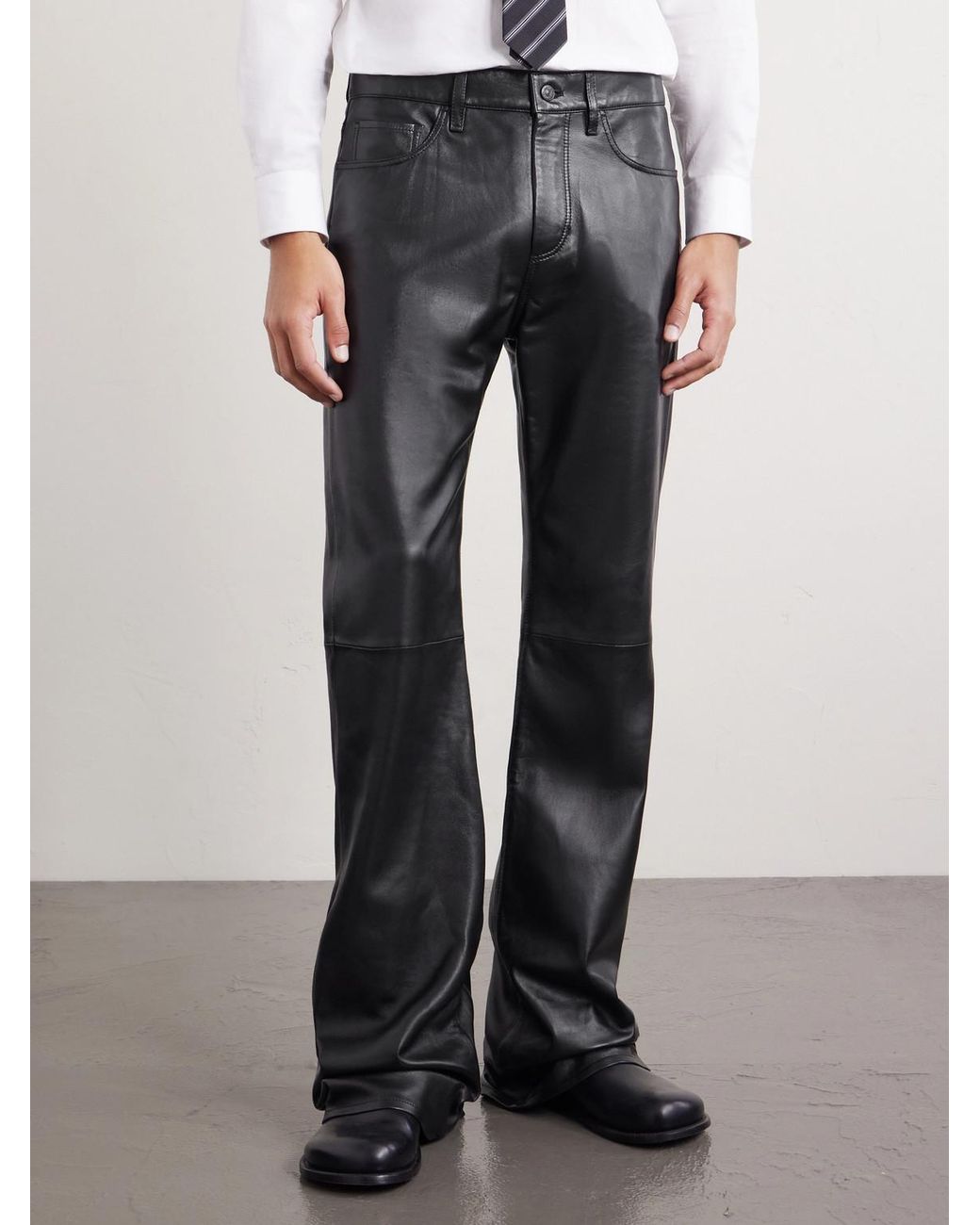 Acne Gray Flared Panelled Leather Trousers for men