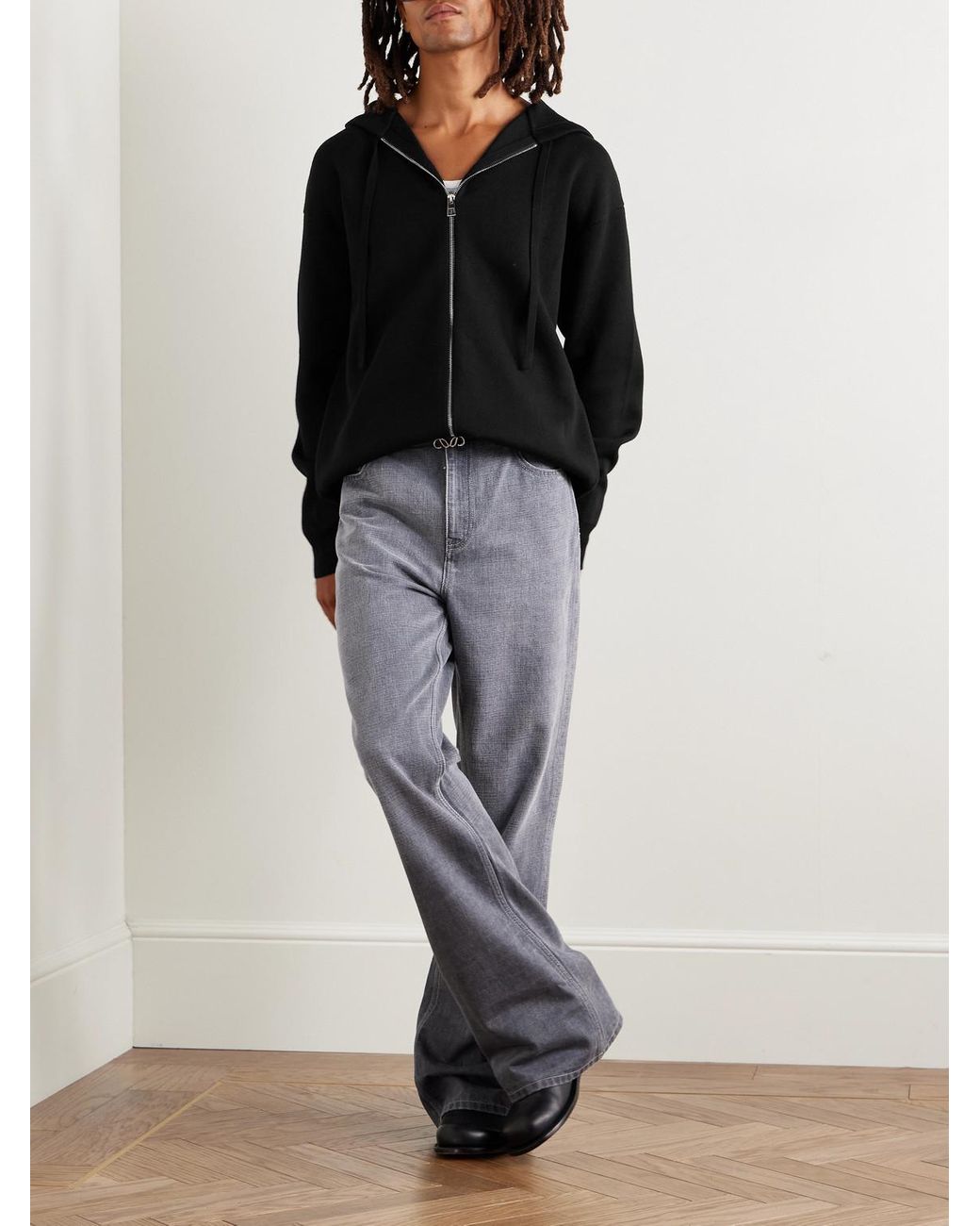 Loewe Black Logo-Embossed Wool-Blend Zip-Up Hoodie for men