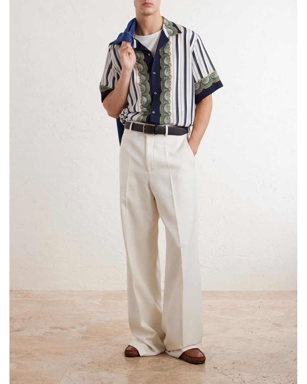 Versace Blue Striped Silk-Crepe De Chine Shirt for men