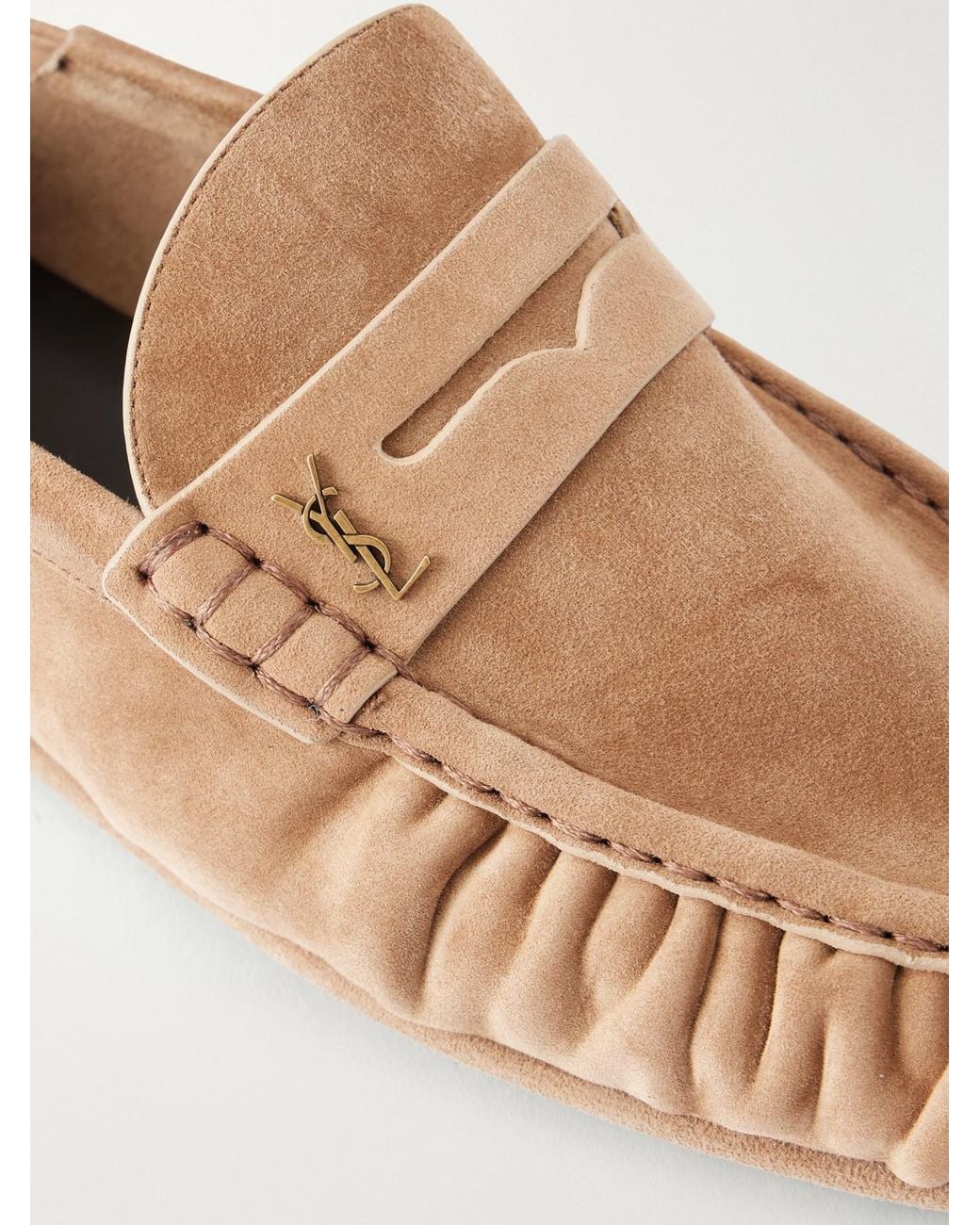 Saint Laurent Natural Le Loafer Monogram Logo-appliquéd Suede Penny Loafers for men