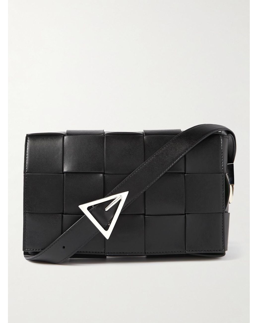 Bottega Veneta Black Intrecciato Leather Messenger Bag for men