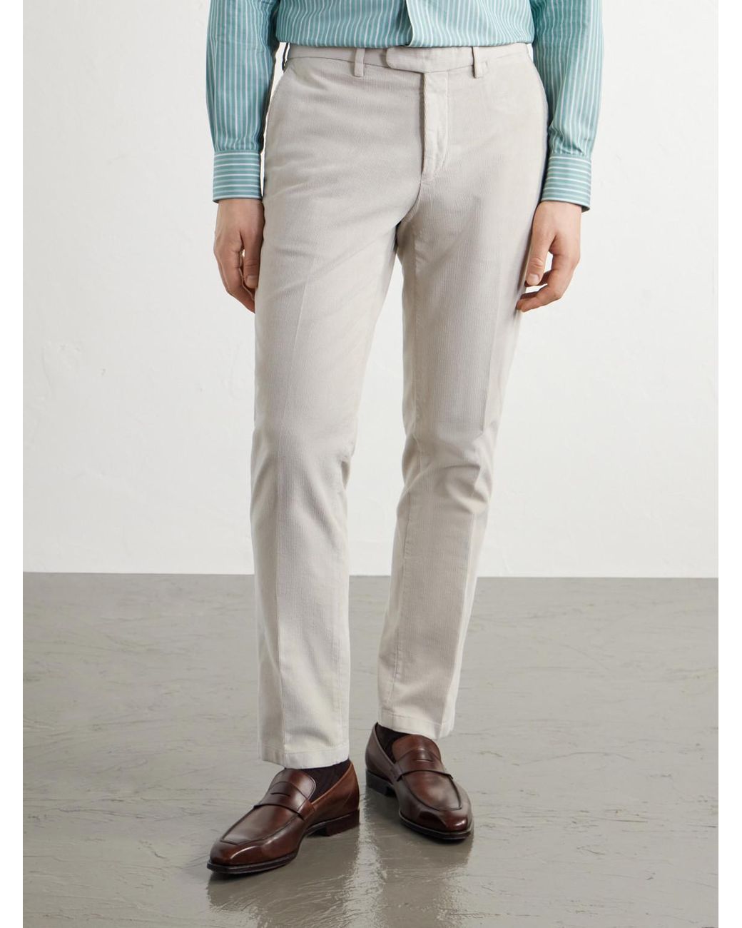 Boglioli White Straight-Leg Cotton-Blend Corduroy Suit Trousers for men