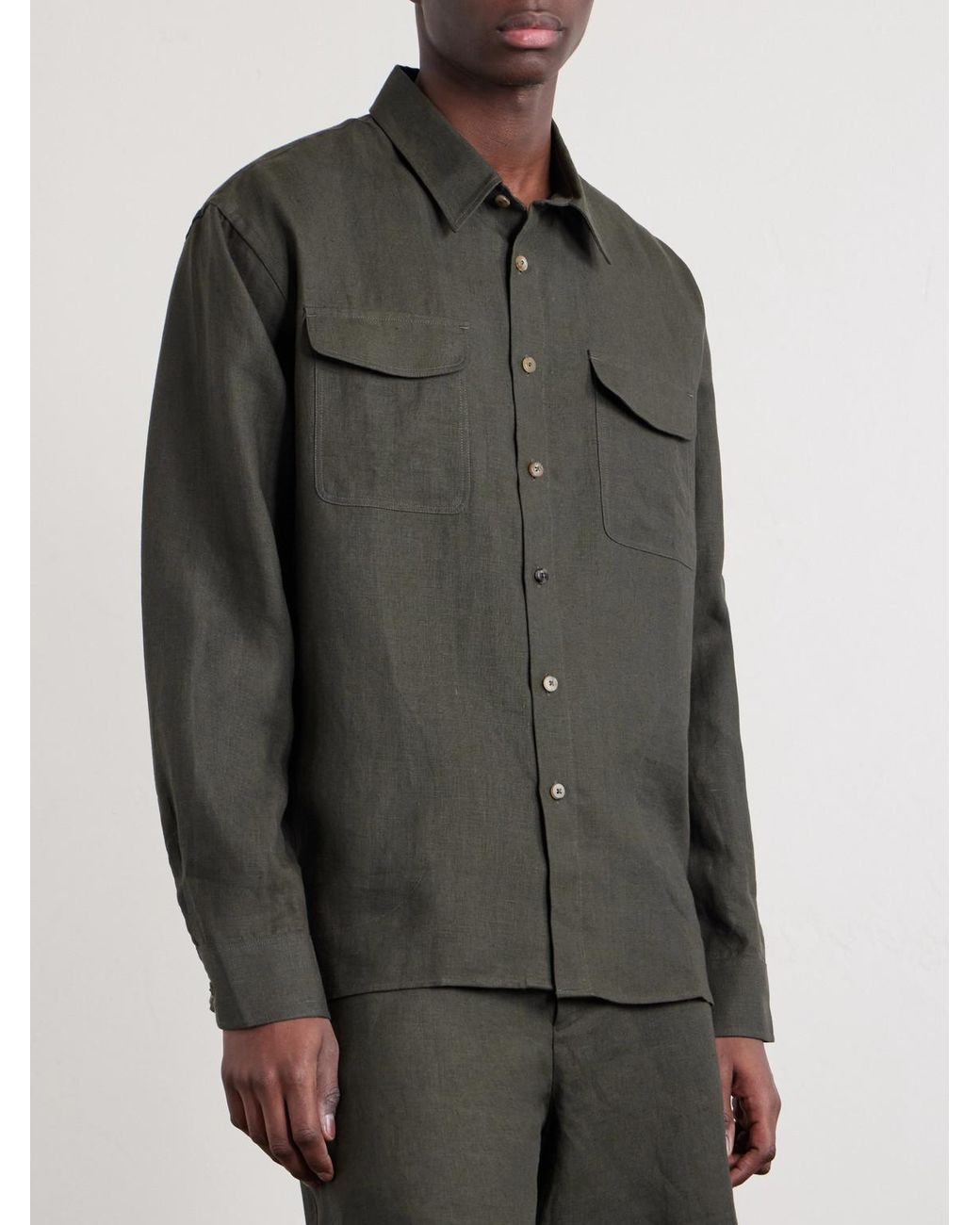 De Bonne Facture Green Linen Overshirt for men