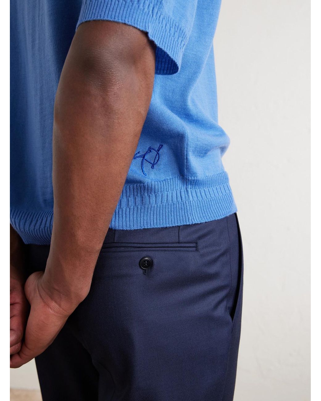 John Smedley Blue Bill Nighy Merino Wool T-Shirt for men