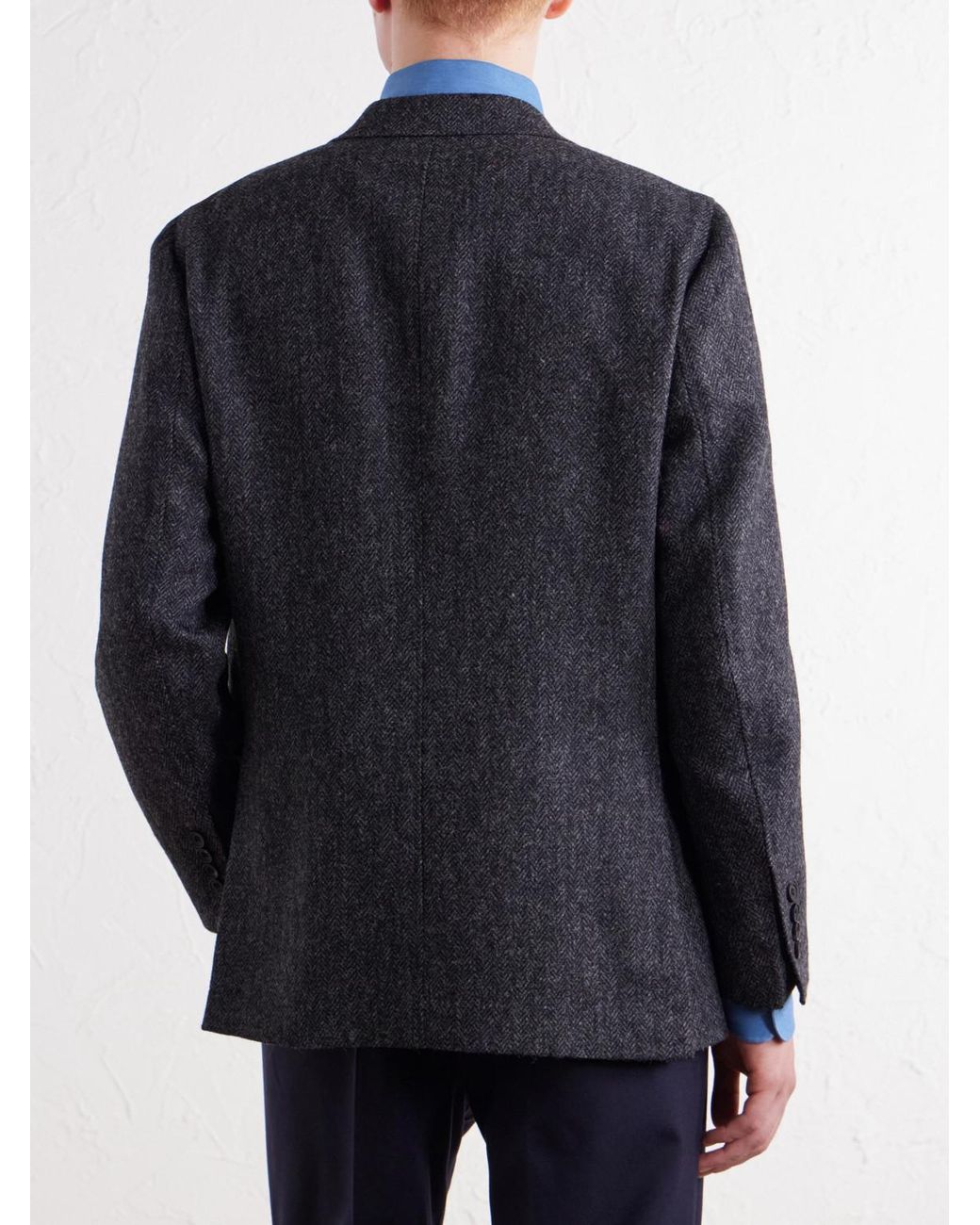 Rubinacci Black Herringbone Virgin Wool Blazer for men