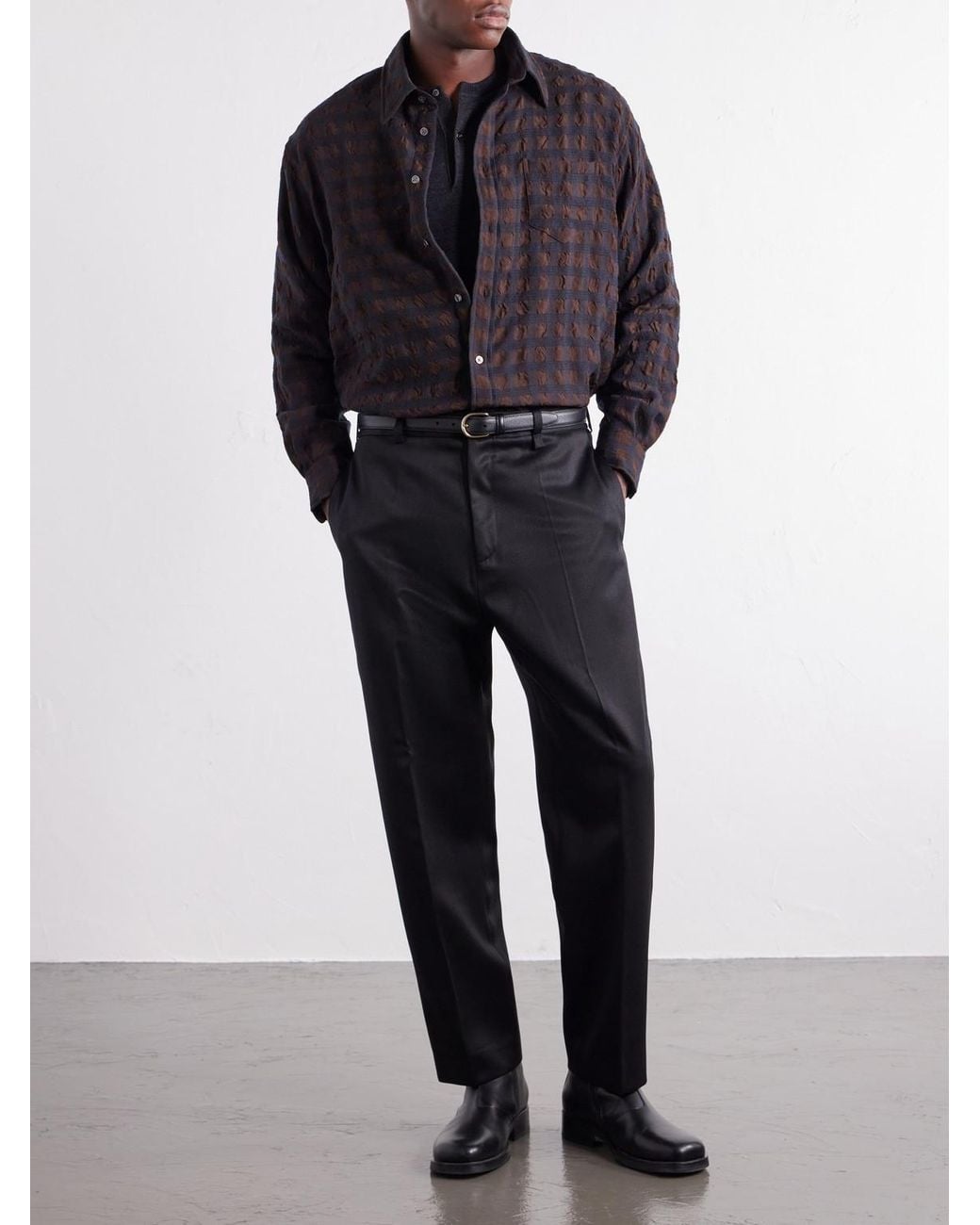 Willy Chavarria Blue Veterano Puckered Felted Satin-Twill And Virgin Wool-Blend Shirt for men