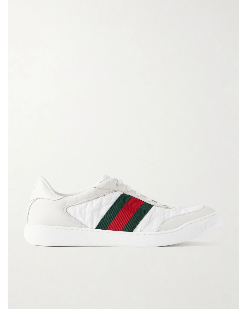 Gucci White Screener 2.0 Suede-Trimmed Shell Sneakers for men