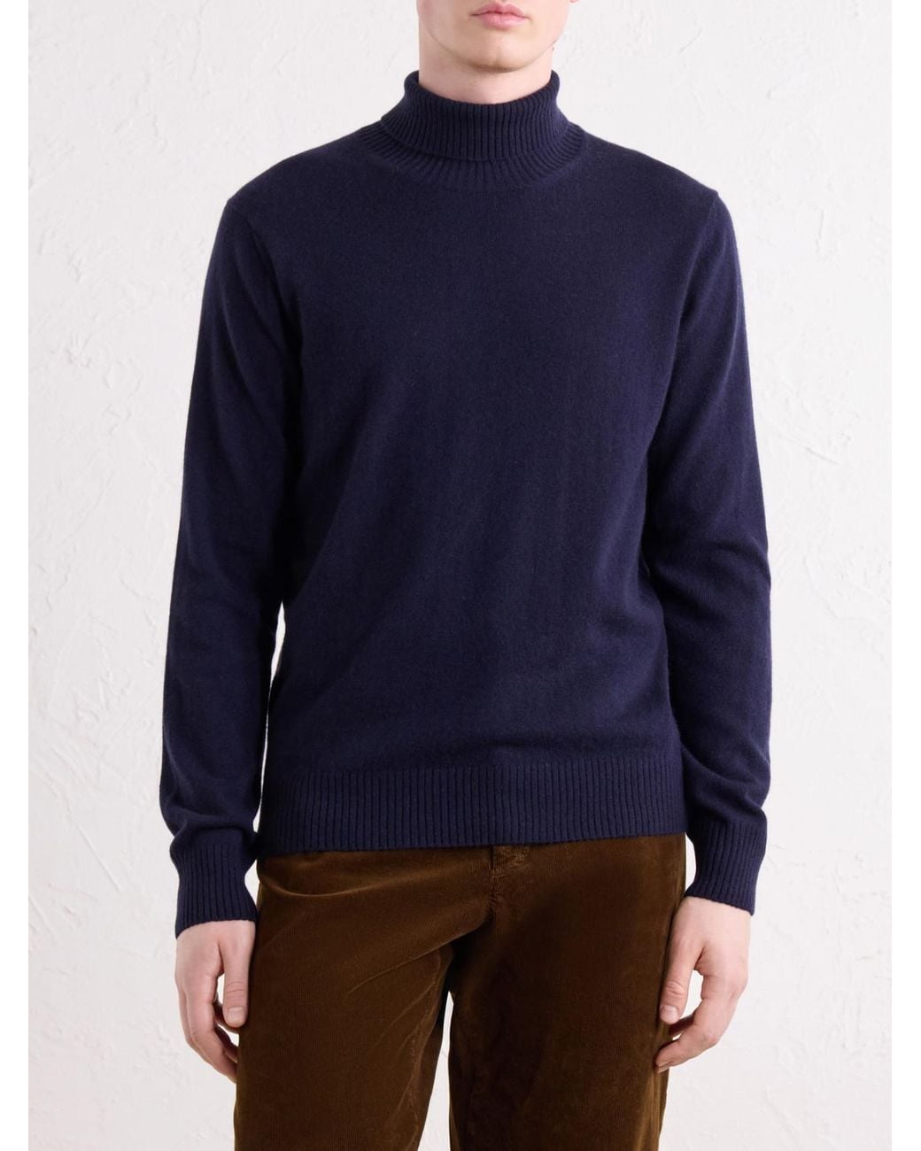 Rubinacci Blue Cashmere Rollneck Sweater for men