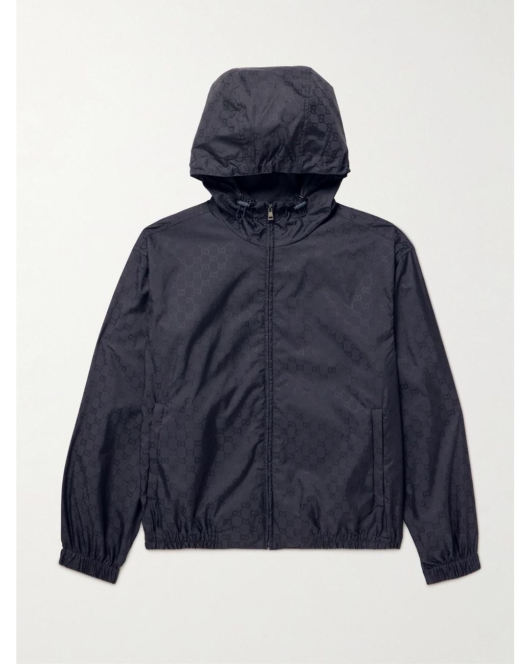 Gucci Blue Gg Logo-Jacquard Shell Hooded Jacket for men