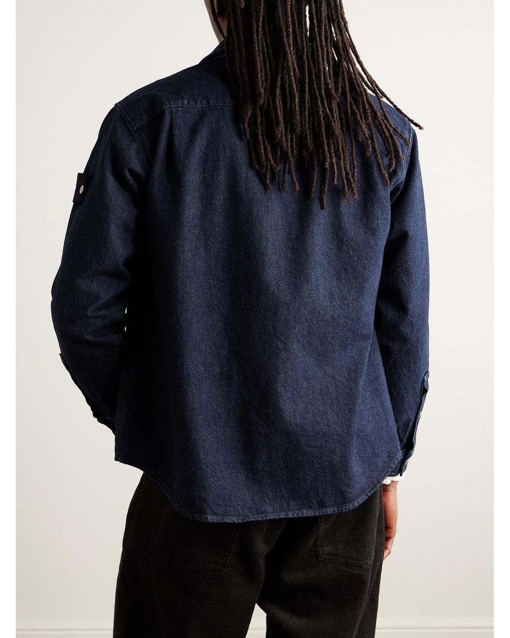 Stone Island Blue Denim Research-Dyed Cotton Shirt for men
