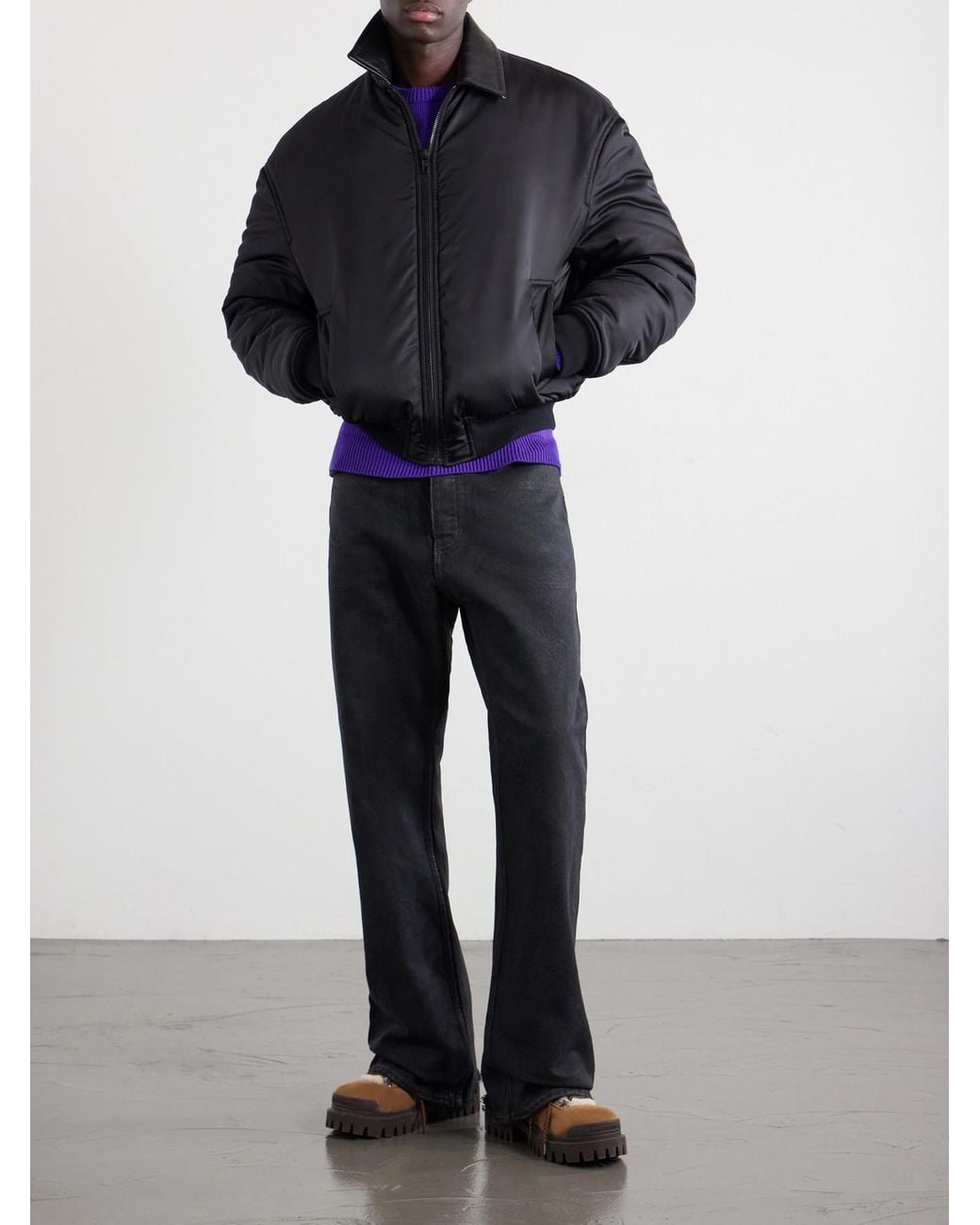Balenciaga Black Coccon Leather-trimmed Padded Shell Bomber Jacket for men