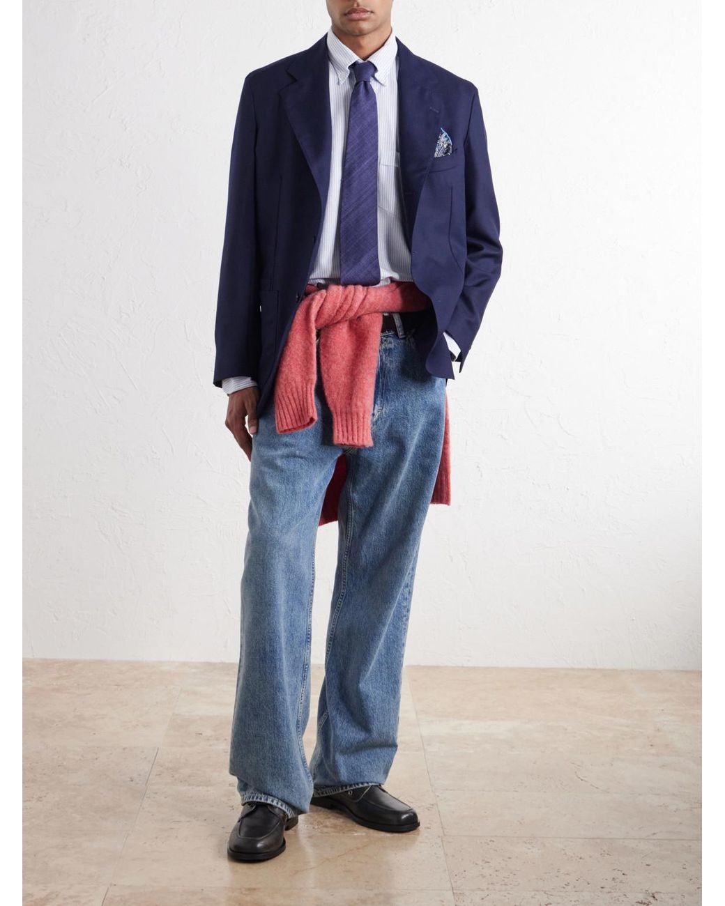 Drake's Blue Virgin Wool Canvas Blazer for men