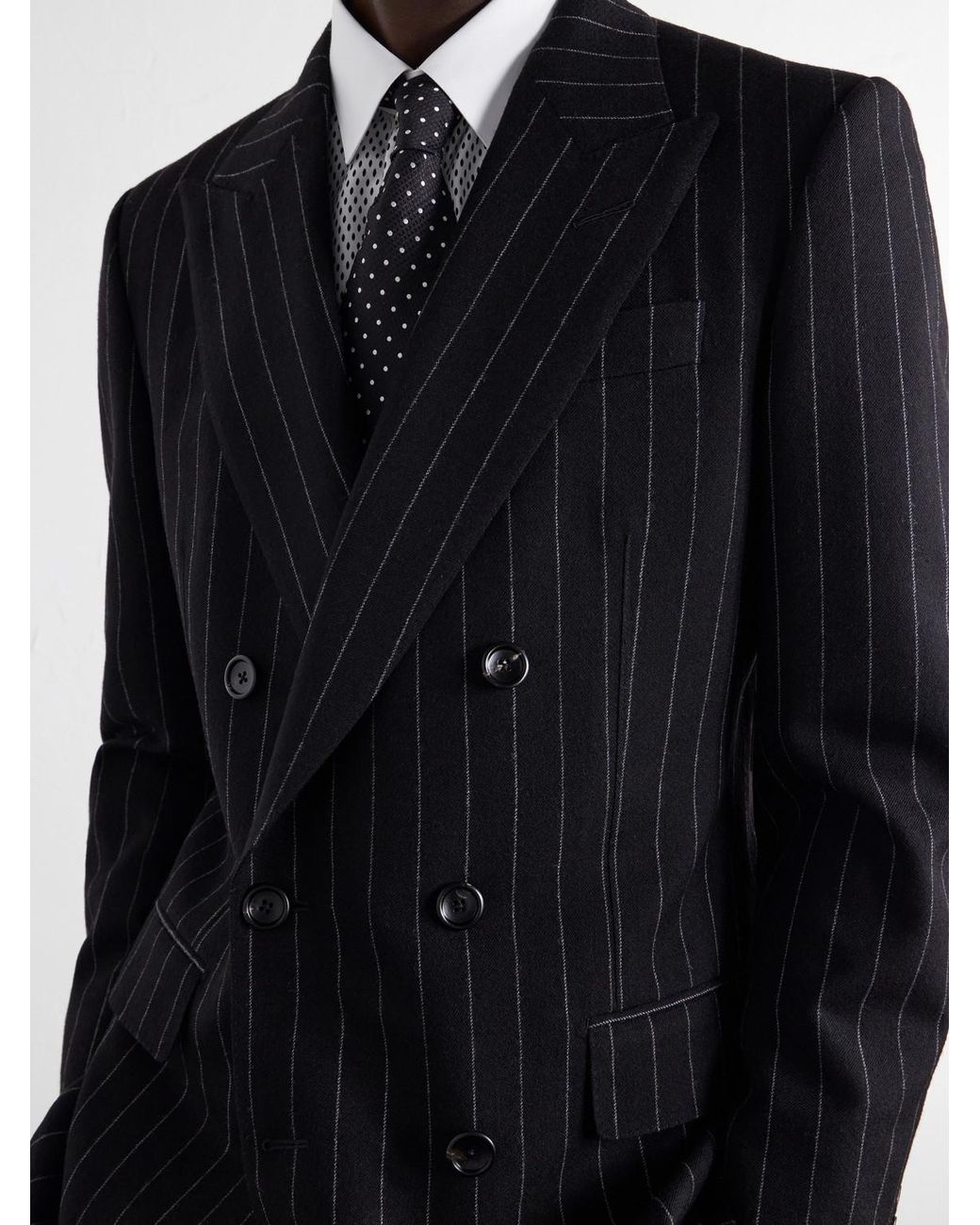 Tom Ford Black Double-Breasted Pinstriped Wool-Twill Suit Jacket for men