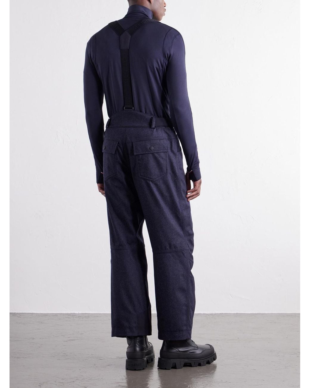 Moncler Blue Straight-Leg Padded Webbing-Trimmed Virgin Wool-Denim Ski Salopettes for men