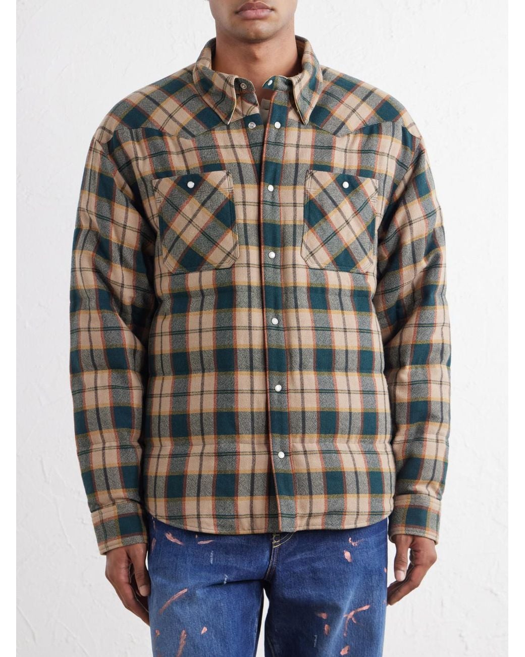 Visvim Green Kerchief Checked Wool And Linen-Blend Down Jacket for men