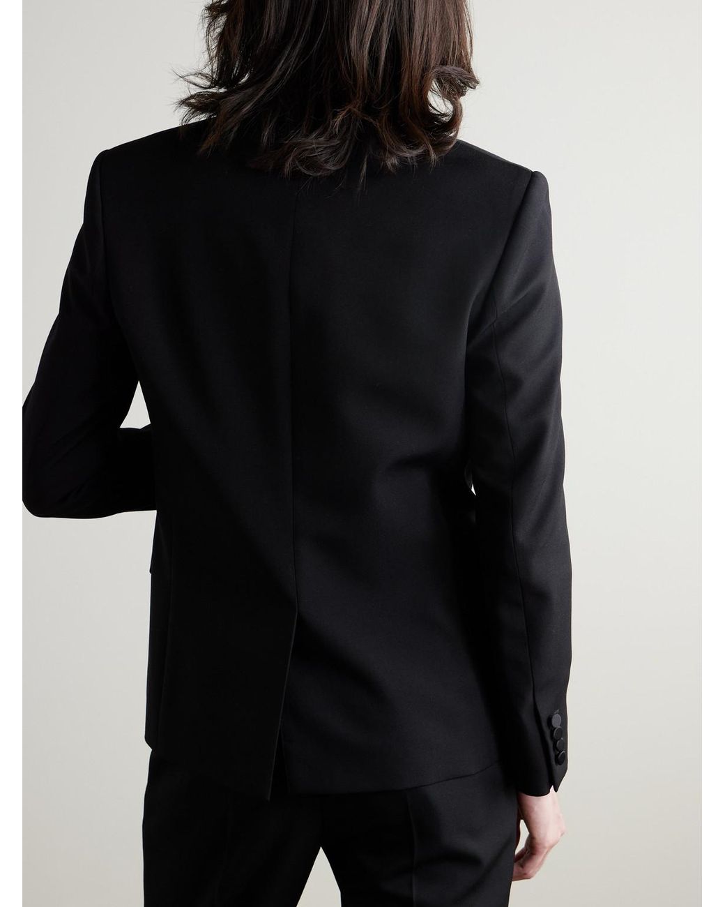 Saint Laurent Black Slim-Fit Satin-Trimmed Wool Blazer for men