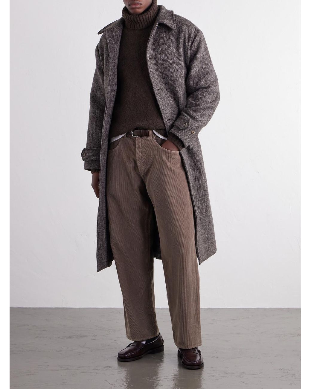 De Bonne Facture Gray Double-Breasted Herringbone Wool-Tweed Coat for men