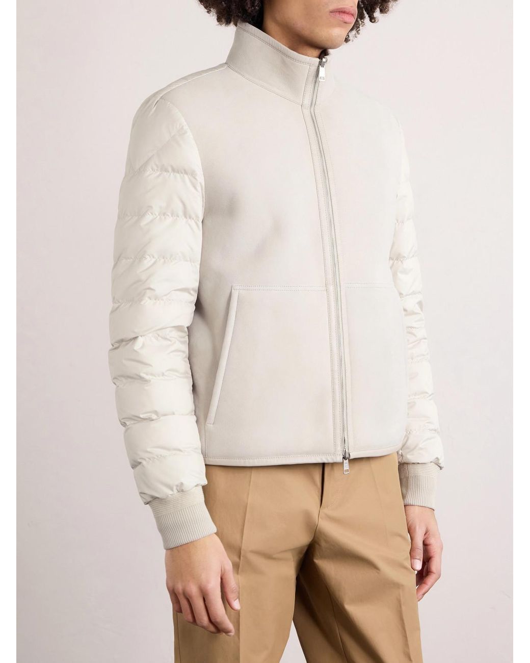 Moncler Natural Crachin Reversible Leather-Trimmed Quilted Shell And Shearling Down Jacket for men