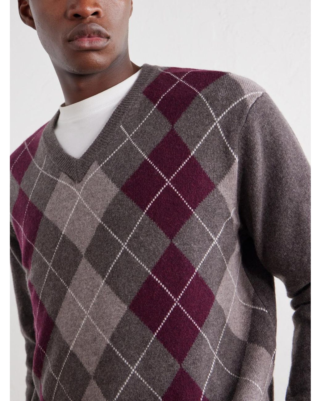NN07 Purple Otto 60070 Argyle Wool Sweater for men