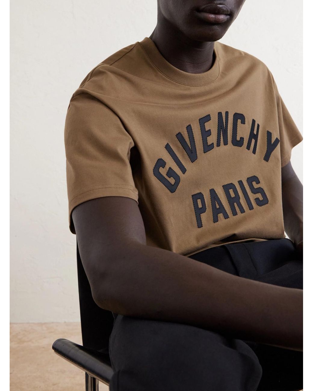 Givenchy Brown Logo-Embroidered Cotton-Jersey T-Shirt for men