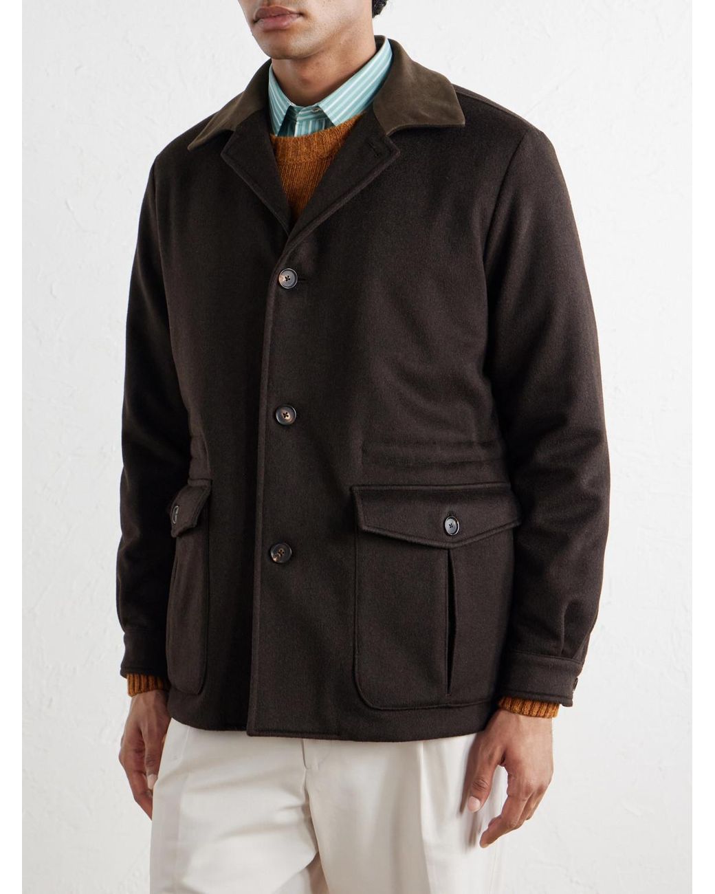 Caruso Black Dalila Suede-trimmed Wool Jacket for men