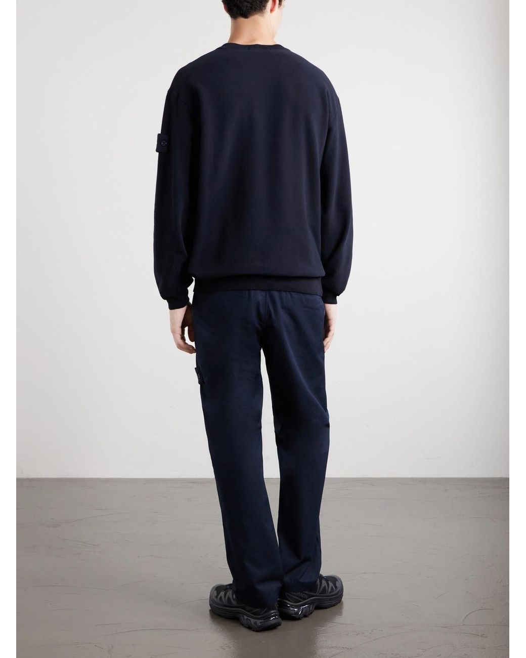 Stone Island Blue Ghost Logo-Appliquéd Stretch Cotton-Jersey Sweatshirt for men