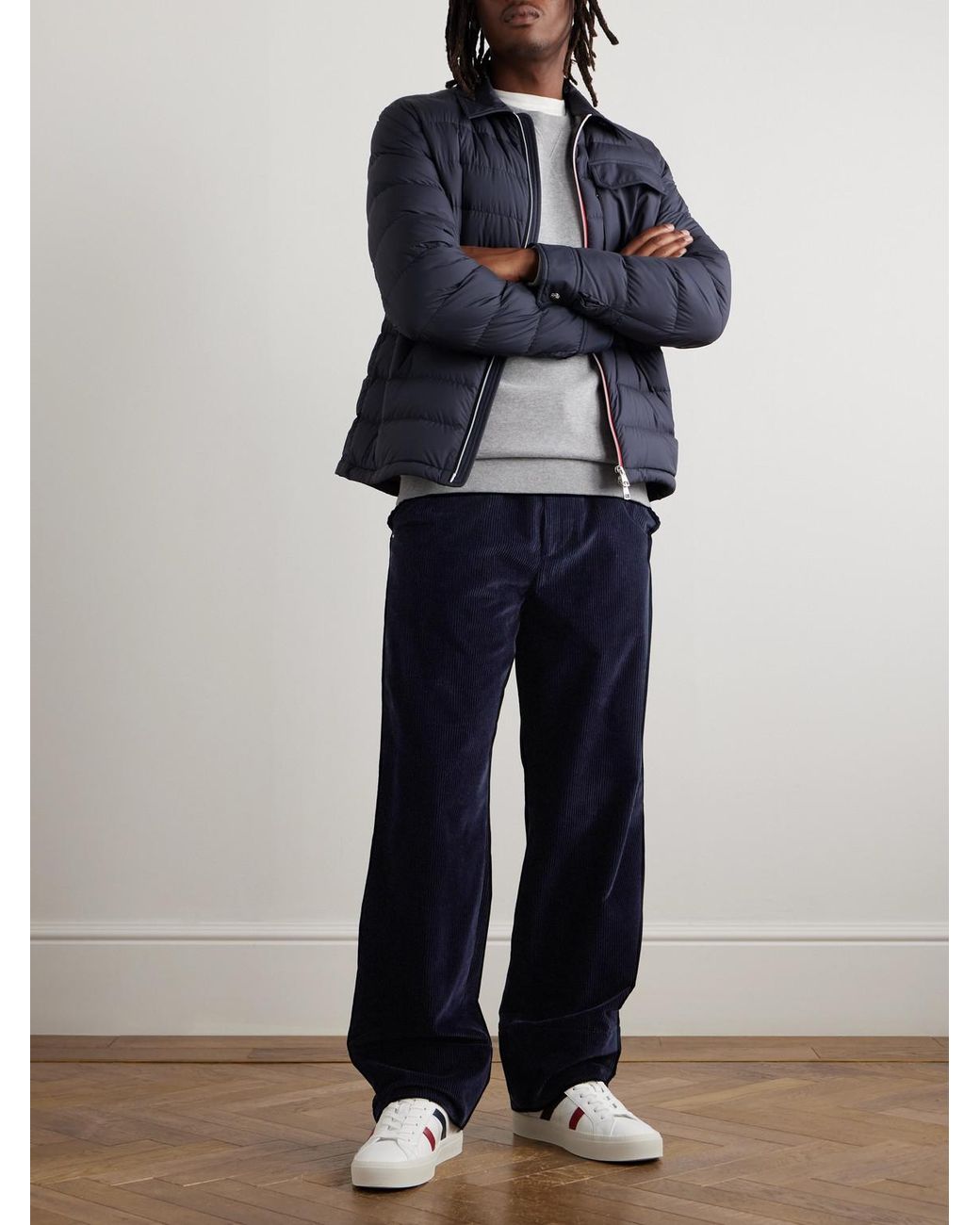Moncler Blue Straight-Leg Cotton-Corduroy Trousers for men