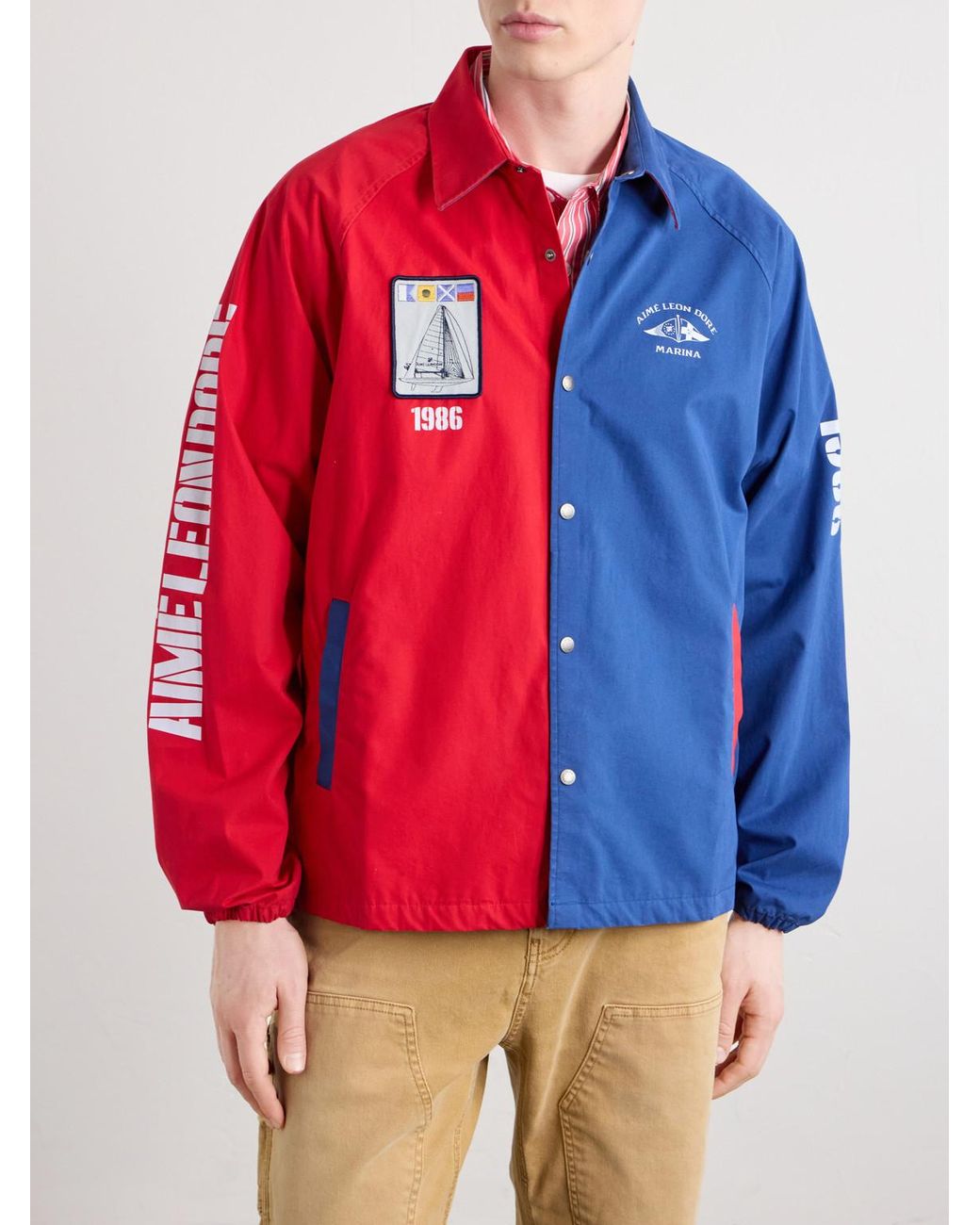 Aimé Leon Dore Blue Logo-Print Colour-Block Cotton Overshirt for men