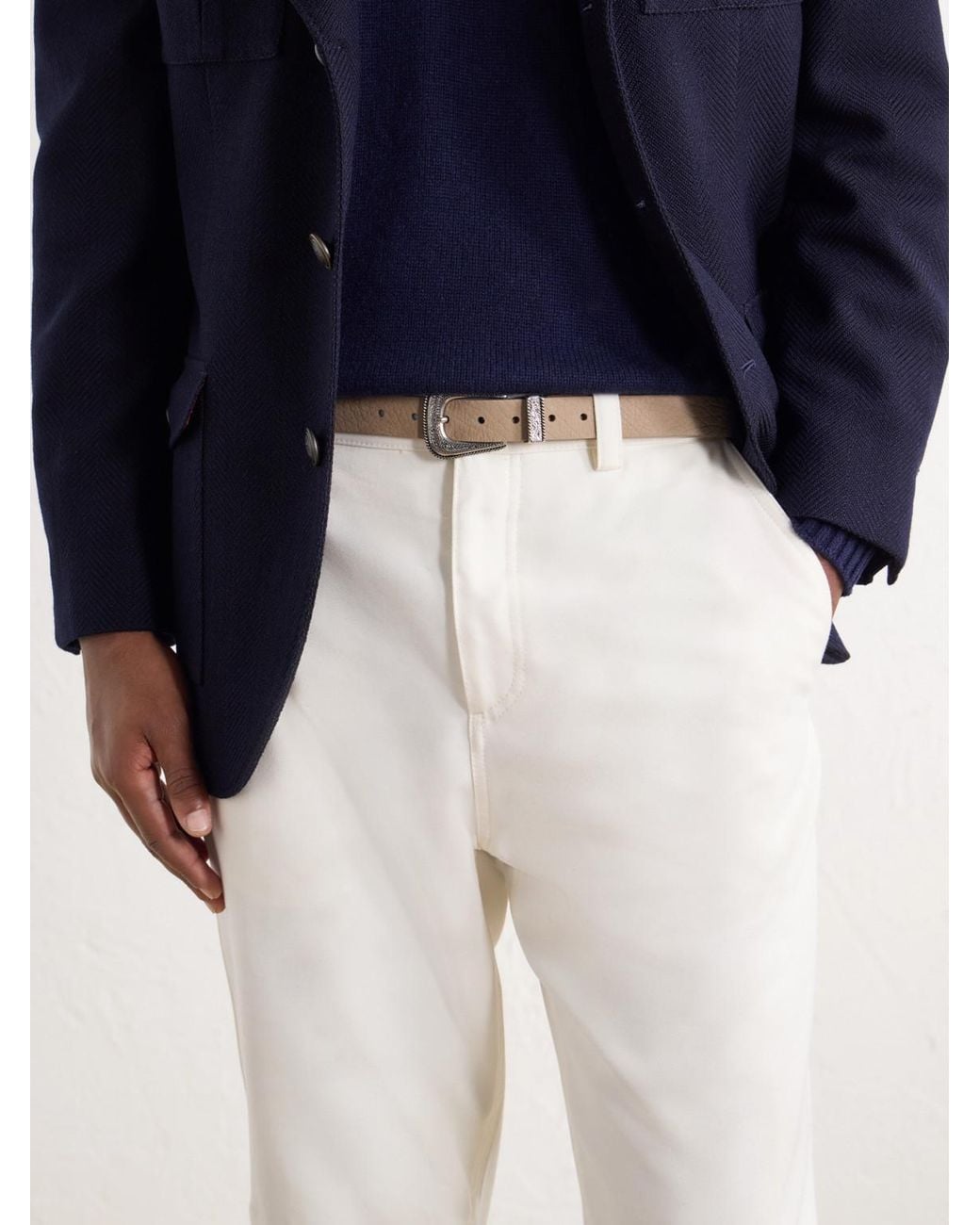 Brunello Cucinelli Natural Textured Leather Belt for men