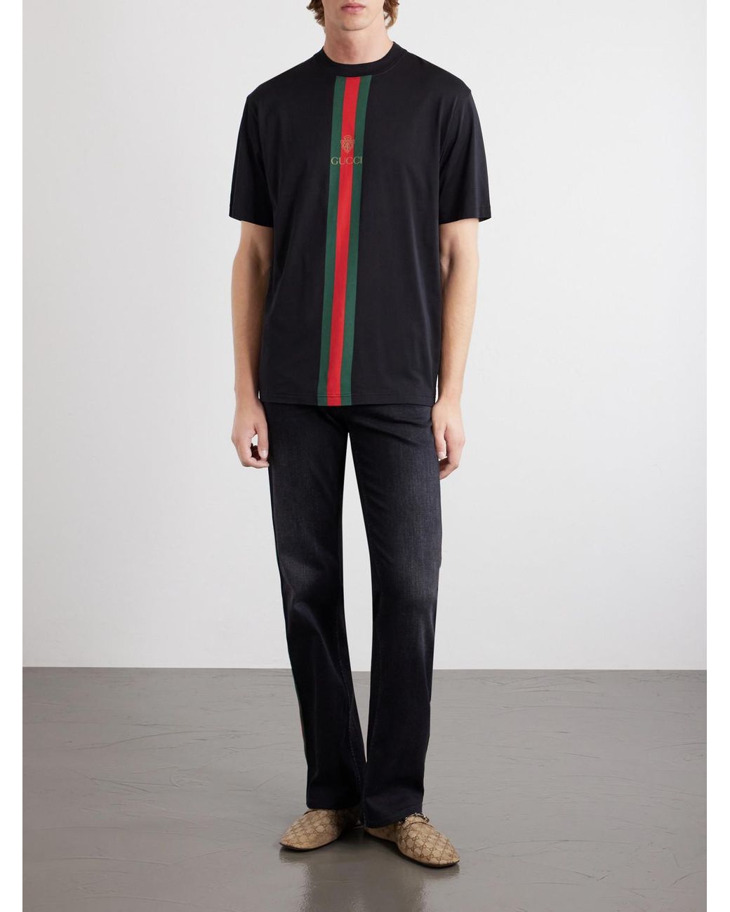 Gucci Blue Webbing-printed Cotton-jersey T-shirt for men