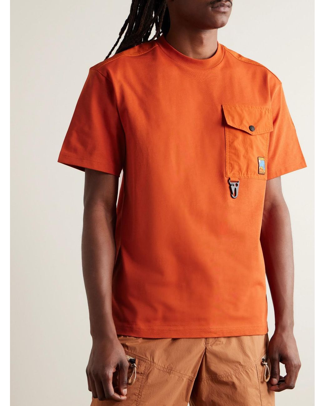Moncler Orange Logo-appliquéd Shell-trimmed Combed Cotton-jersey T-shirt for men