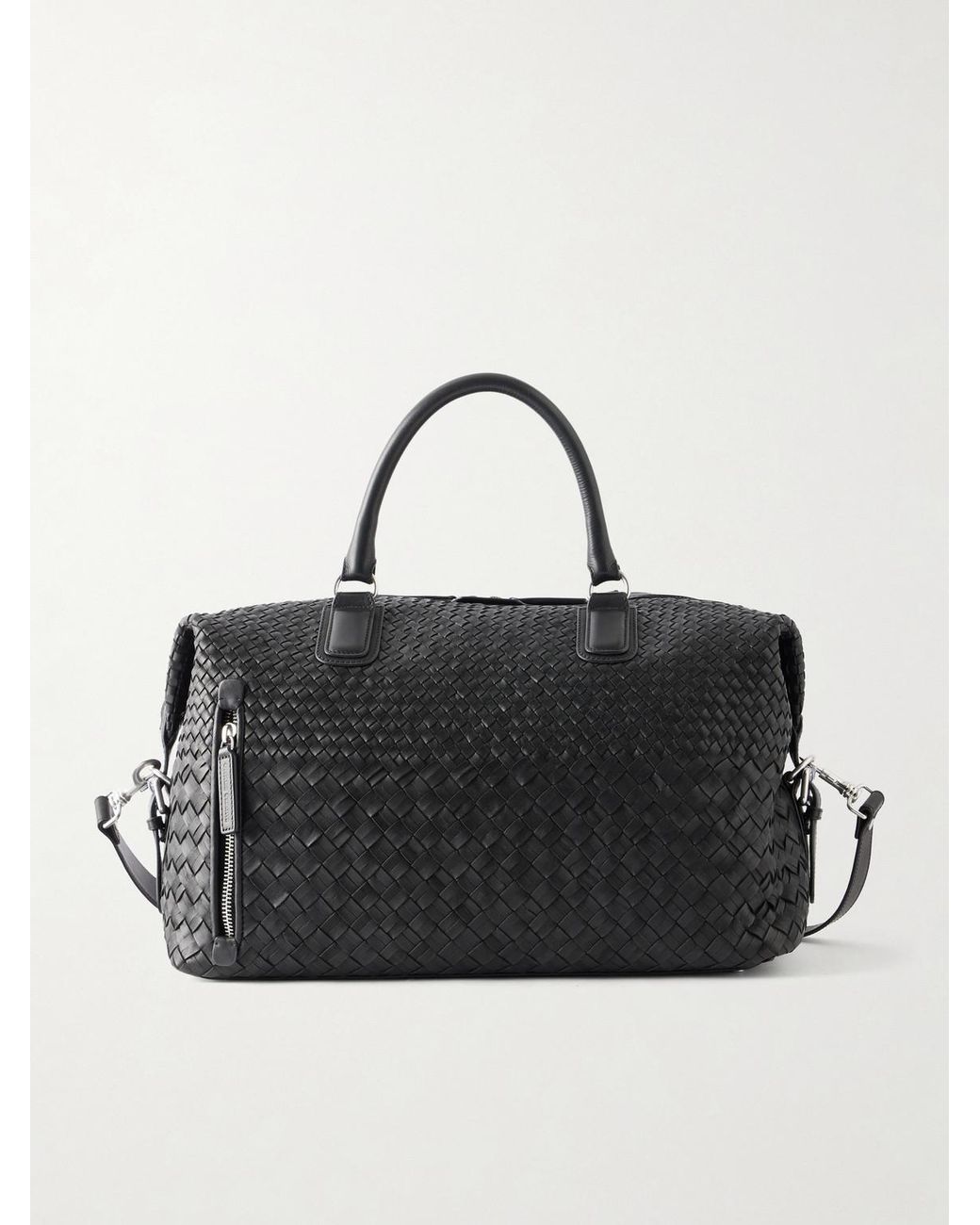Officine Creative Black Woven Leather Weekend Bag for men