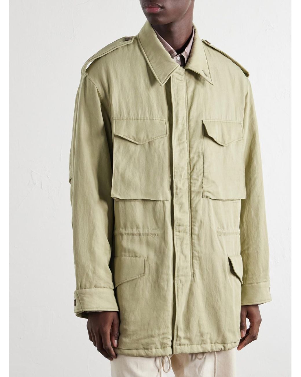 Auralee Green Padded Silk And Linen Parka for men
