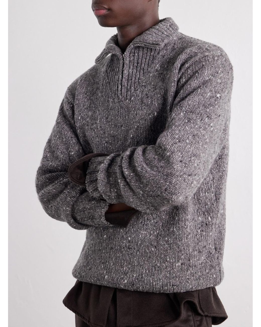 Auralee Gray Wool Half-Zip Sweater for men