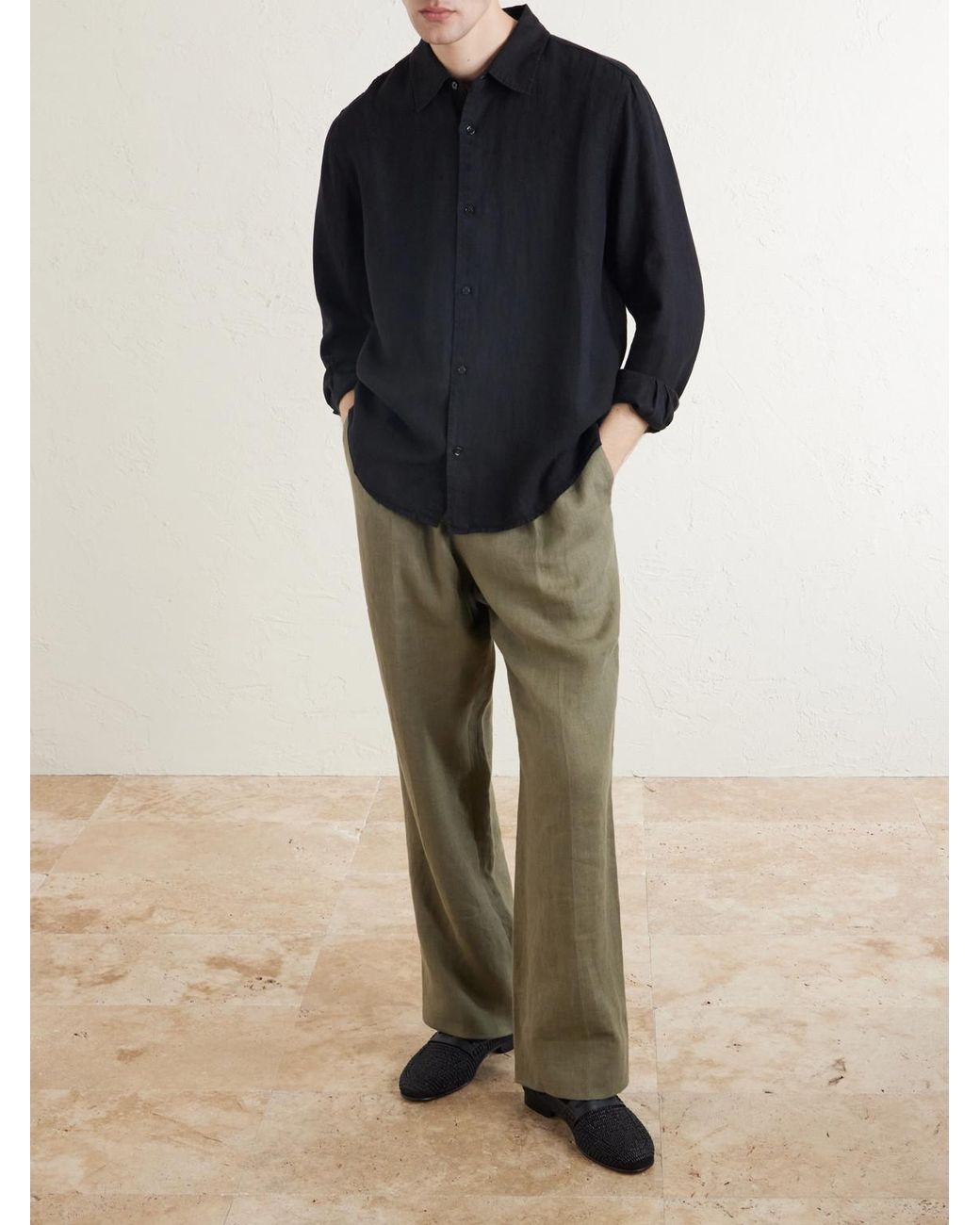 Garment-Dyed Linen Shirt di Mr P. in Black da Uomo