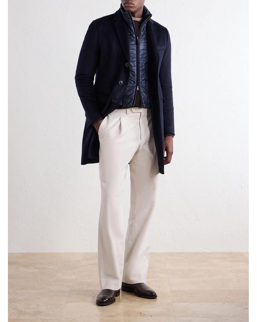 Herno Blue Detachable Shell-Lined Woven-Cashmere Coat for men
