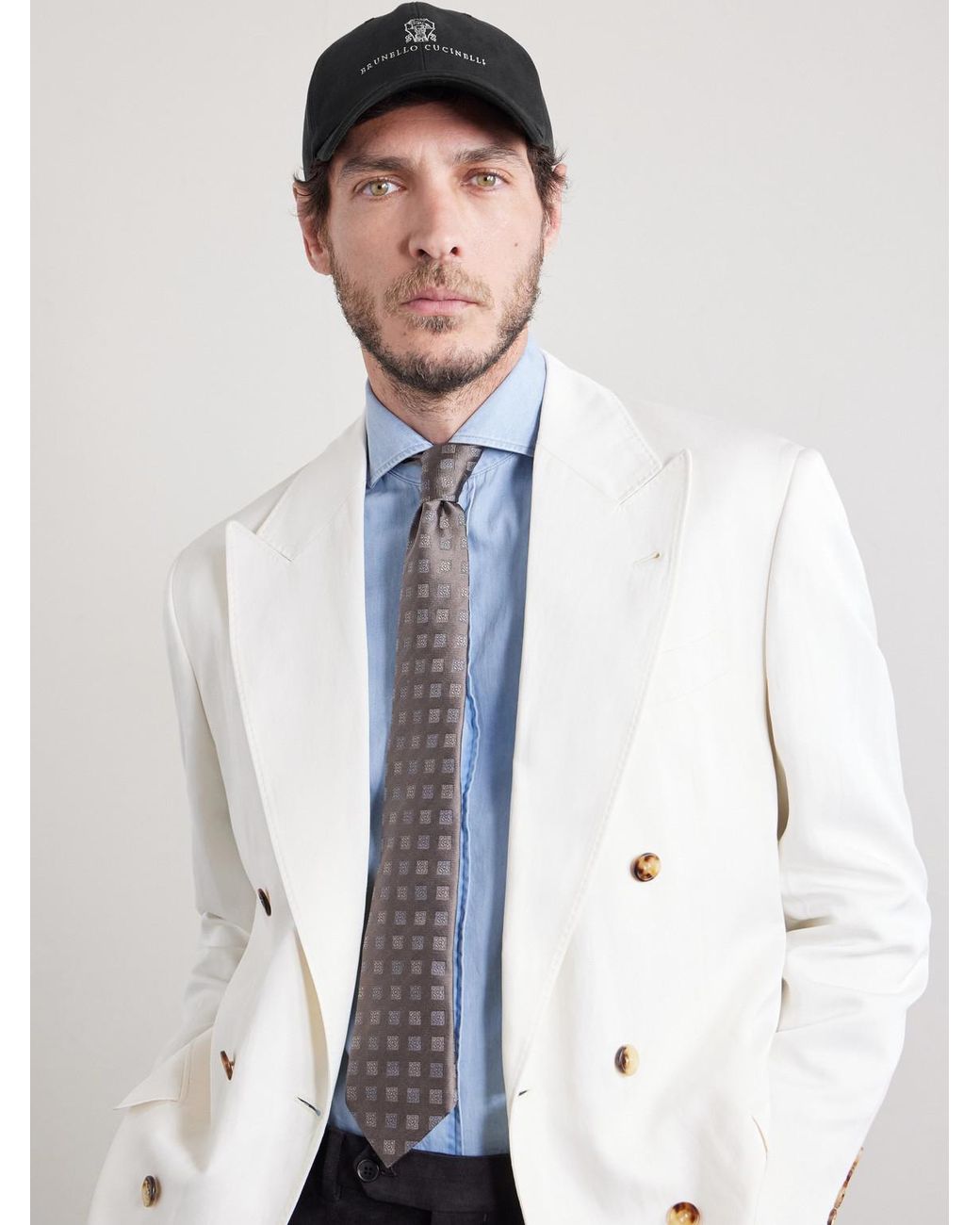 Brunello Cucinelli Black Logo-embroidered Leather-trimmed Cotton-twill Baseball Cap for men
