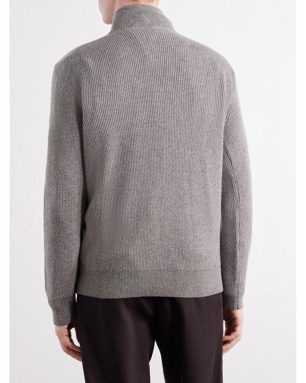 Piacenza 1733 Gray Ribbed Cashmere Half-Zip Sweater for men