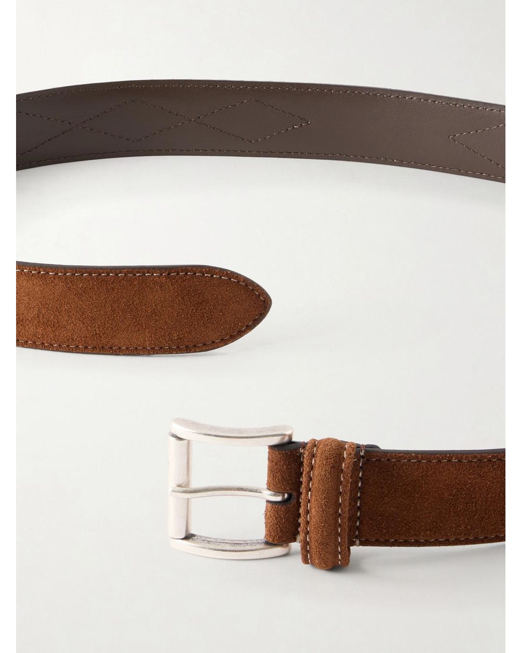 Andersons Brown 3Cm Quilted Suede Leather Belt for men