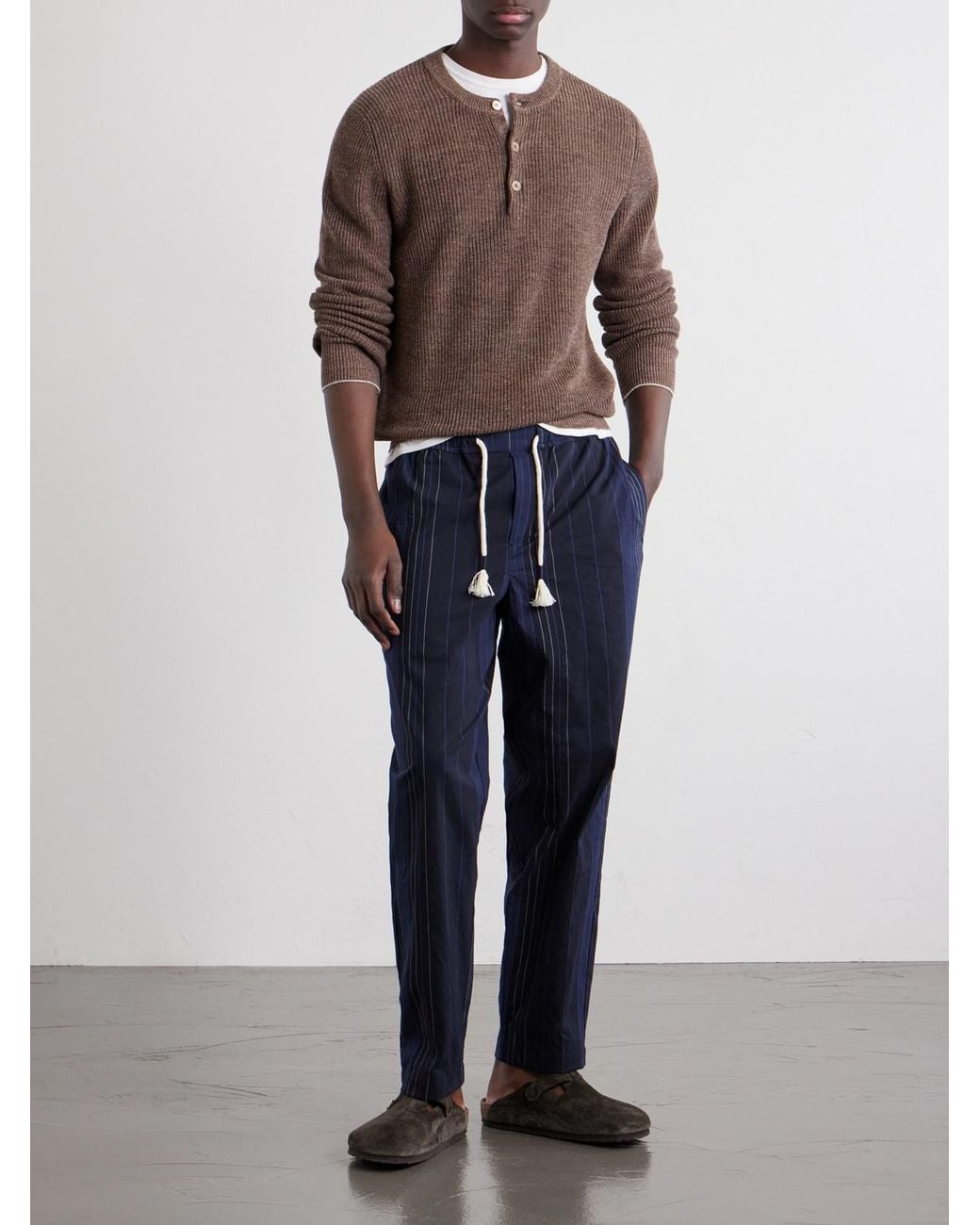 Orlebar Brown Blue Sonoran Velo Straight-Leg Striped Cotton Drawstring Trousers for men
