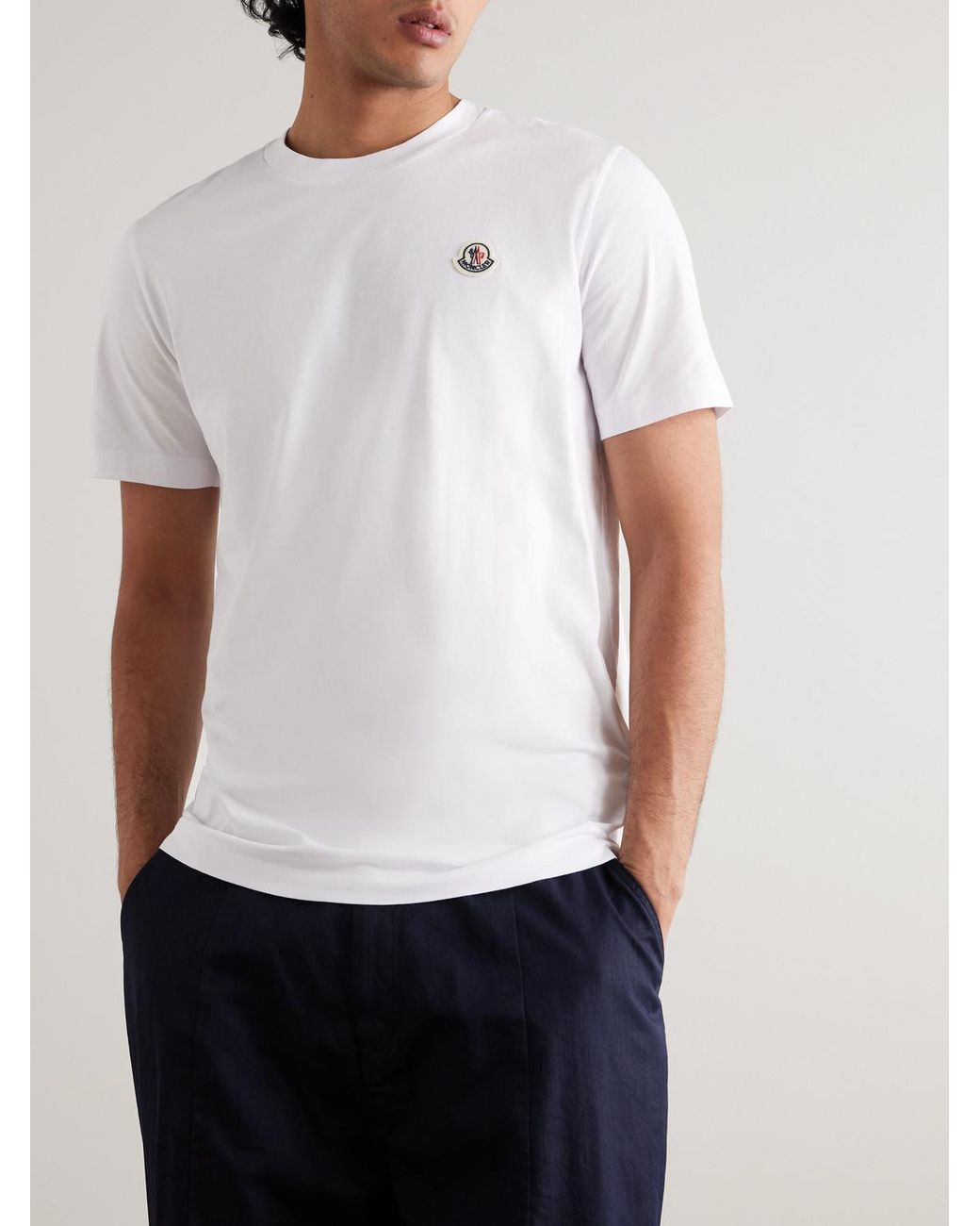 Moncler White Three-Pack Logo-Appliquéd Cotton-Jersey T-Shirts for men
