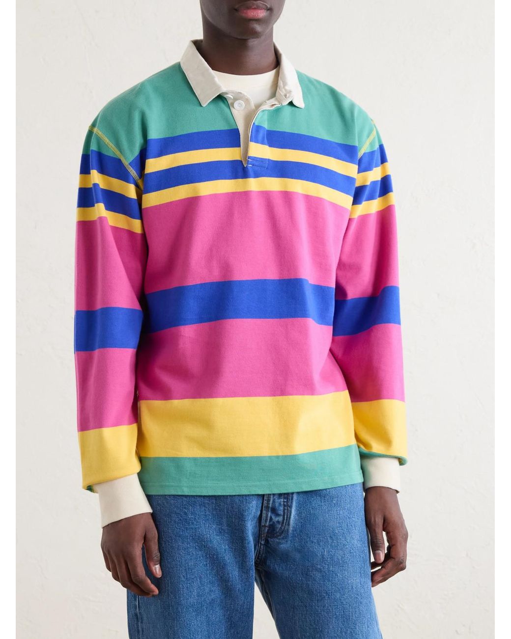 Drake's Multicolor Striped Cotton-Jersey Polo Shirt for men