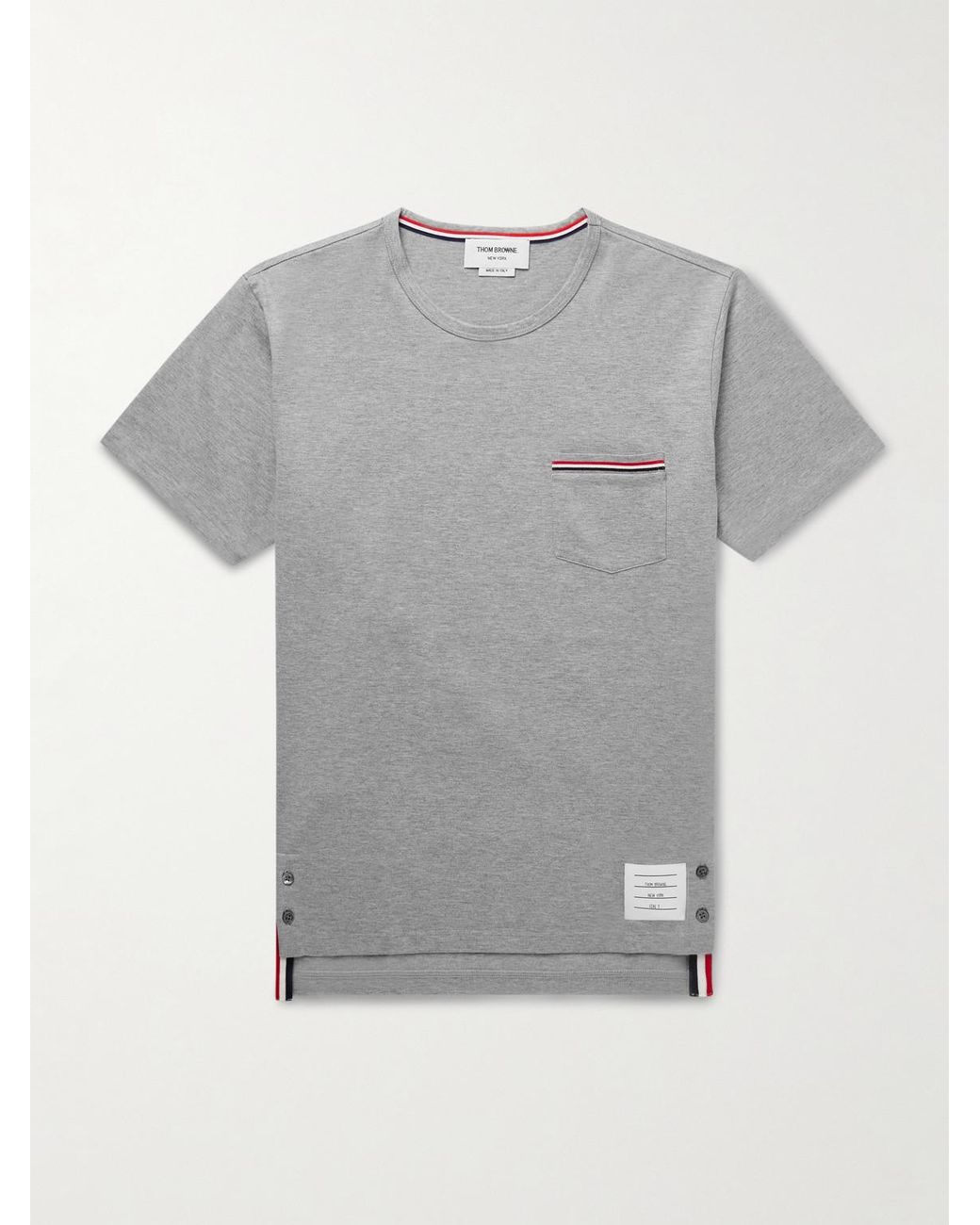 Thom Browne Gray Slim-Fit Grosgrain-Trimmed Cotton-Jersey T-Shirt for men