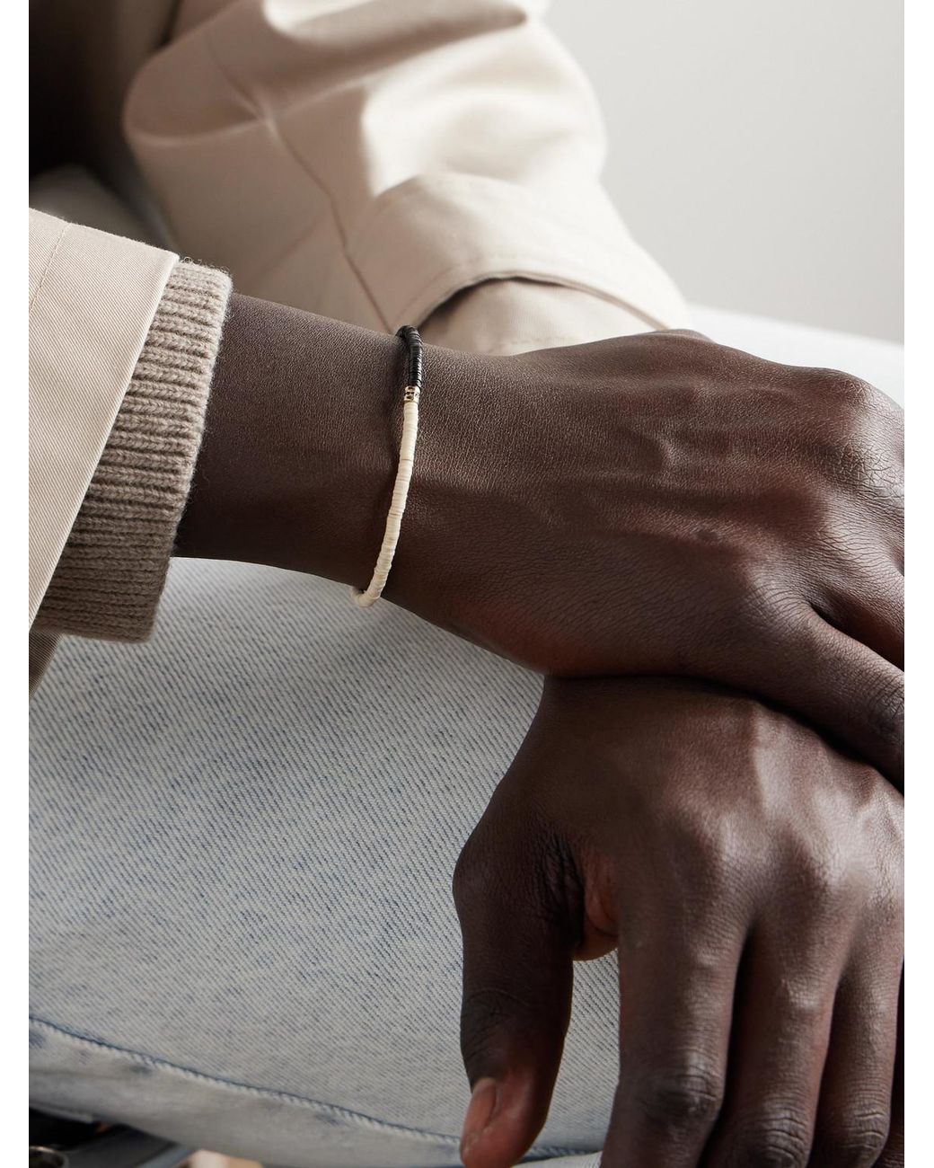 Luis Morais White 14-Karat, Diamond And Stone Beaded Bracelet for men