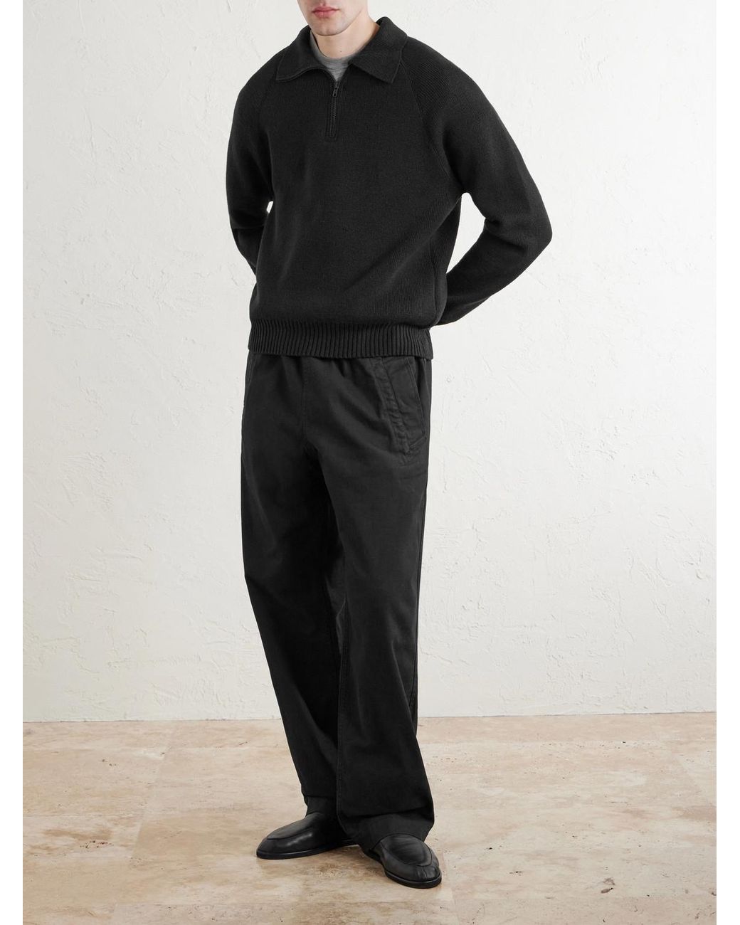 Margaret Howell Black Wool And Cotton-blend Half-zip Sweater for men