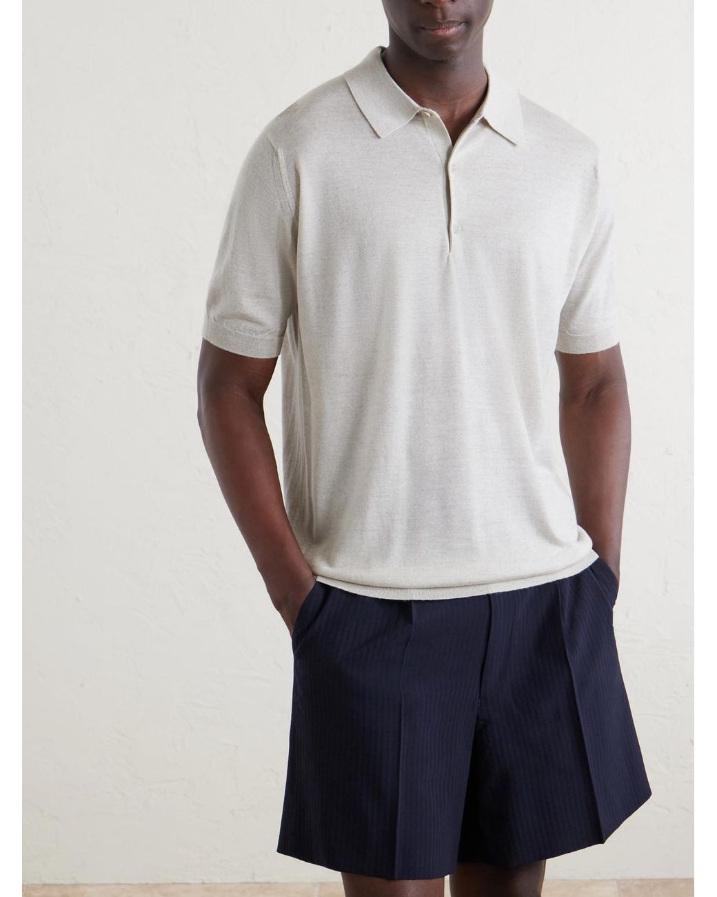 John Smedley White Macloud Knitted Merino Wool Polo Shirt for men